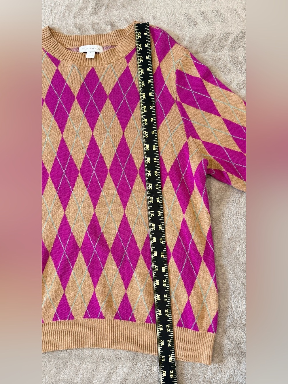 Charter Club Short Sleeve Business Casual Preppy Argyle Knit Sweater Top Size L - Picture 3 of 7